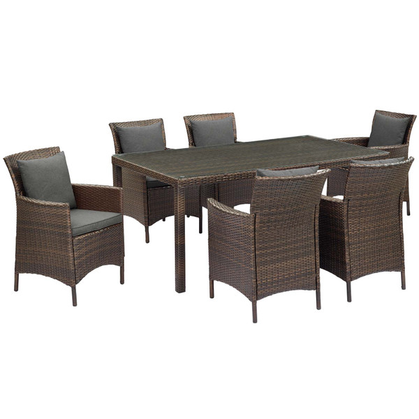 Modway Conduit 7 Piece Outdoor Patio Wicker Rattan Dining Set EEI-4032-BRN-CHA-SET