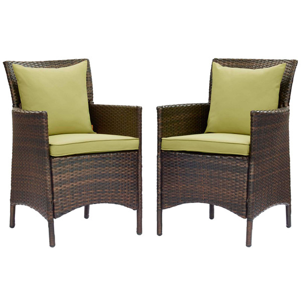 Modway Conduit Outdoor Patio Wicker Rattan Dining Armchair Set Of 2 EEI-4030-BRN-PER