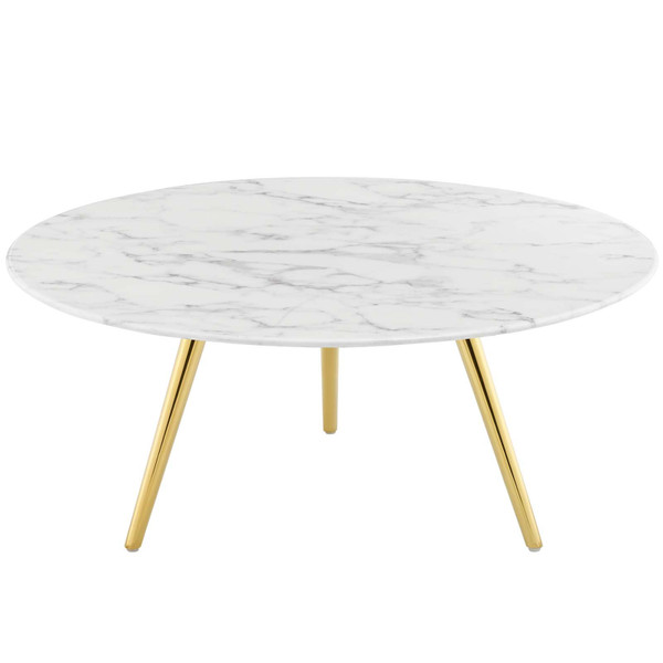 Modway Lippa 36 Round Artificial Marble Coffee Table With Tripod Base EEI 3665 GLD WHI