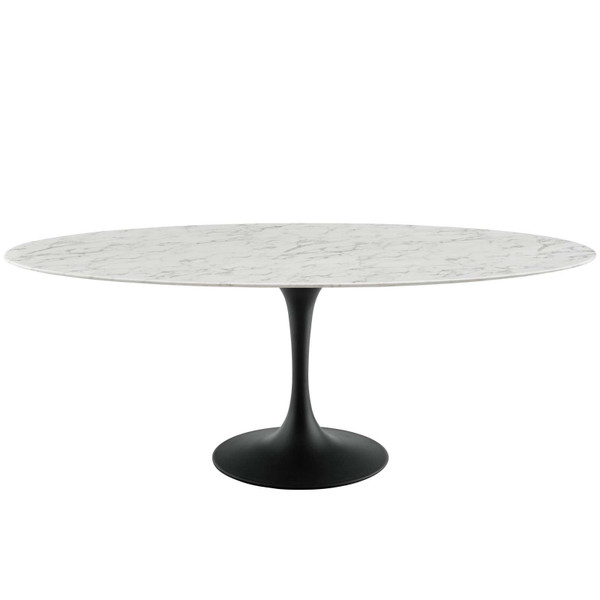 Modway Lippa 78 Oval Artificial Marble Dining Table EEI 3542 BLK WHI
