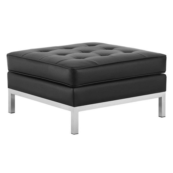 Modway Loft Tufted Upholstered Faux Leather Ottoman EEI 3394 SLV BLK