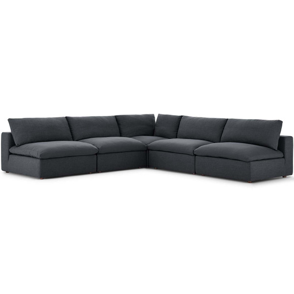 Modway Commix Down Filled Overstuffed 5 Piece Sectional Sofa Set EEI 3360 GRY
