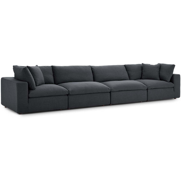 Modway Commix Down Filled Overstuffed 4 Piece Sectional Sofa Set EEI 3357 GRY