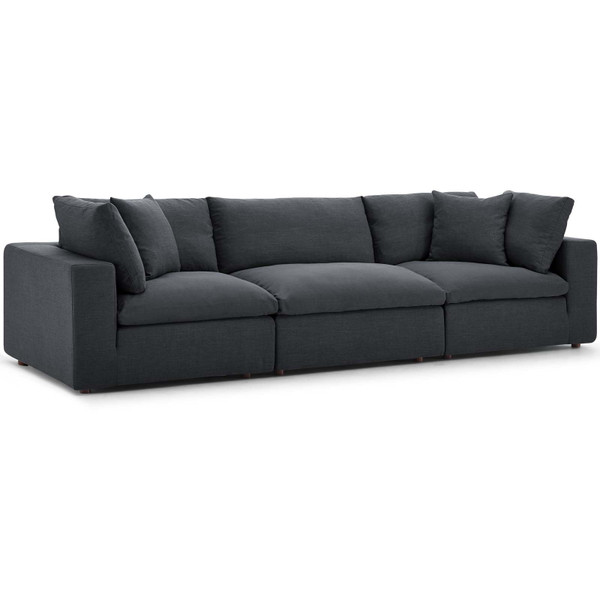 Modway Commix Down Filled Overstuffed 3 Piece Sectional Sofa Set EEI 3355 GRY