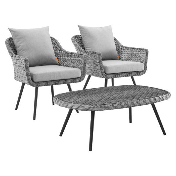Modway Endeavor 3 Piece Outdoor Patio Wicker Rattan Sectional Sofa Set EEI 3179 GRY GRY SET
