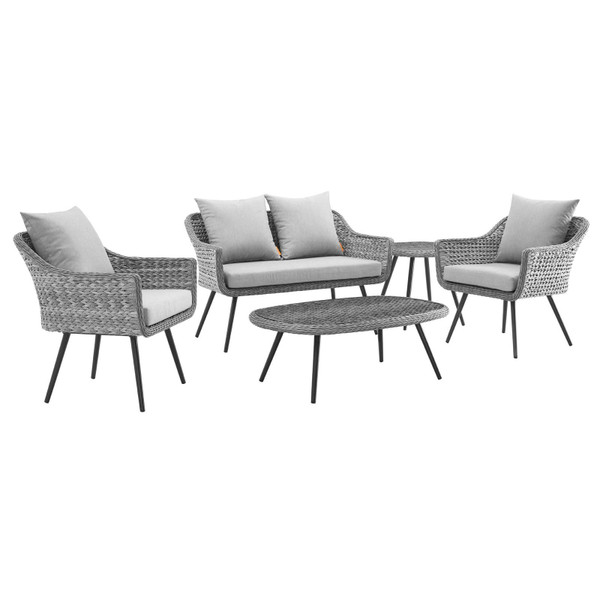 Modway Endeavor 5 Piece Outdoor Patio Wicker Rattan Sectional Sofa Set EEI 3178 GRY GRY SET