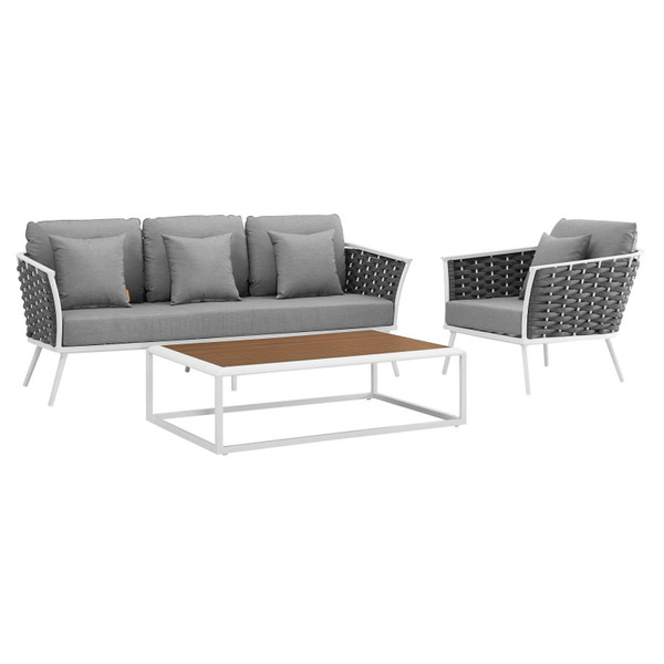 Modway Stance 3 Piece Outdoor Patio Aluminum Sectional Sofa Set EEI 3166 WHI GRY SET