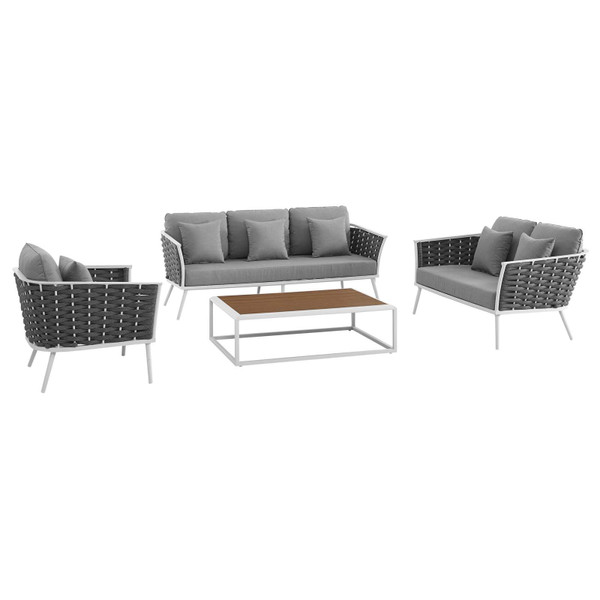 Modway Stance 4 Piece Outdoor Patio Aluminum Sectional Sofa Set EEI 3161 WHI GRY SET