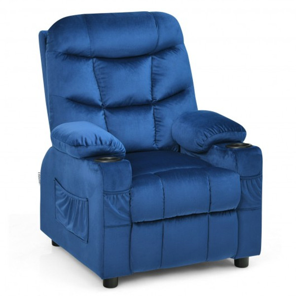 HW67186BL Adjustable Lounge Chair With Footrest And Side Pockets For Children-Blue