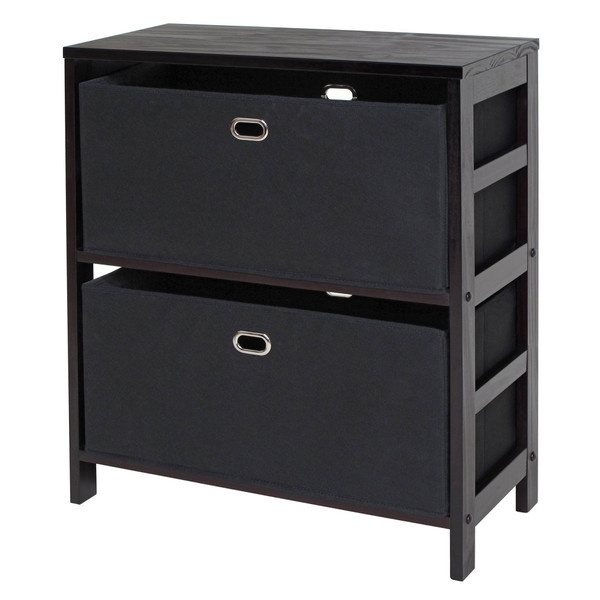 Winsome Torino 3-Piece Storage Shelf Set With Black Fabric Baskets 92362