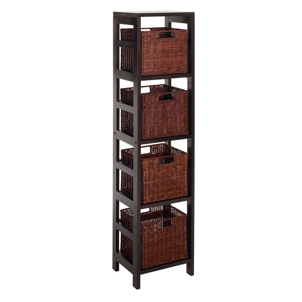 Winsome Leo 5 Piece Storage Shelf W/ Basket Set, Shelf W/ 4 Small Baskets 92814