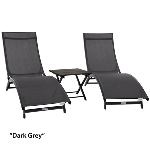 Coral Springs Lounger 3 Pc Set - Aluminum - Grey On Matte Black CORL3-GB By Vivere