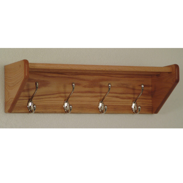 4 Hook Shelf, Nickel Hooks, Light Oak 24HCRNLO By Wooden Mallet