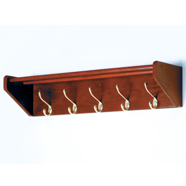 5 Hook Shelf, Brass Hooks, Mahogany 32HCRMH By Wooden Mallet