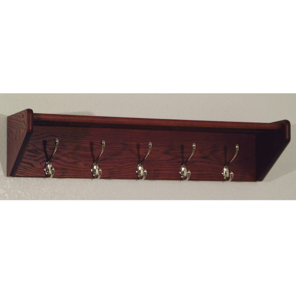 5 Hook Shelf, Nickel Hooks, Mahogany 32HCRNMH By Wooden Mallet
