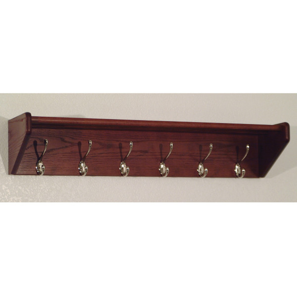 6 Hook Shelf, Nickel Hooks, Mahogany 36HCRNMH By Wooden Mallet