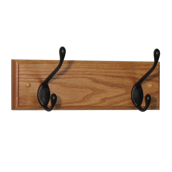 2 Hook Coat Rack, Black Hooks, Light Oak HCR-2KLO By Wooden Mallet