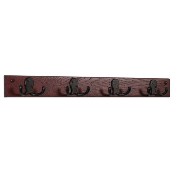 4 Double Prong Hook Rail/Coat Rack, Black Hooks, Mahogany HSD4KMH By Wooden Mallet