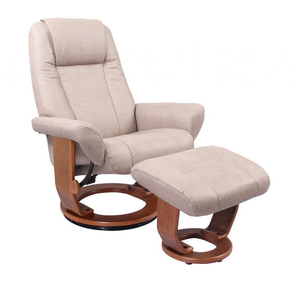 Contemporary Sandy Beige Swivel Recliner And Ottoman Set 383056 By Homeroots