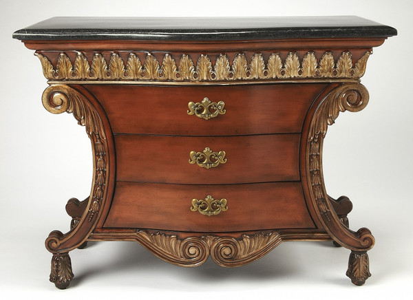 Traditional Style Carved Chest With Black Fossil Stone Top 383192 By Homeroots