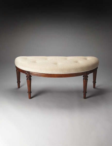 Crescent Shape Ivory Tufted Bench With Olive Ash Bur Finish 383197 By Homeroots