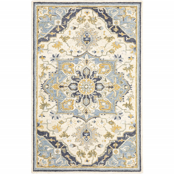 8'X10' Blue And Ivory Bohemian Designs Indoor Rug 383596 By Homeroots