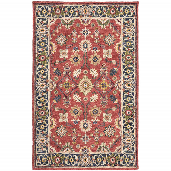 8'X10' Red And Blue Bohemian Designs Indoor Rug 383601 By Homeroots