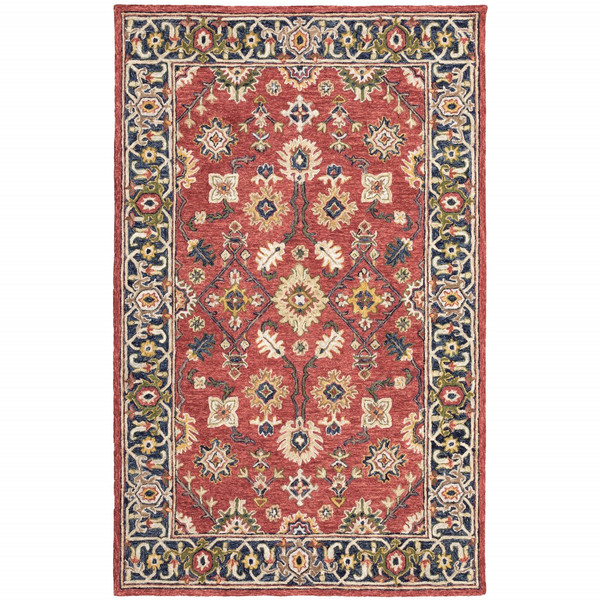 10'X13' Red And Blue Bohemian Designs Indoor Rug 383602 By Homeroots