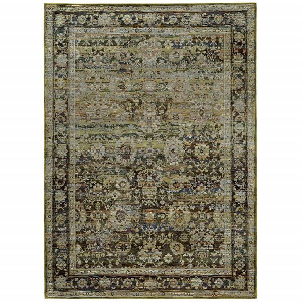 10'X14' Green And Brown Distressed Floral Indoor Area Rug 383654 By Homeroots