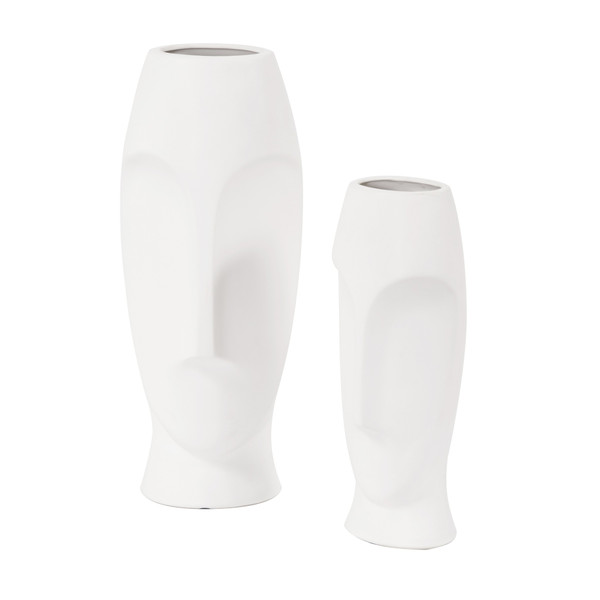 Matte White Ceramic Vase With Abstract Faces 383727 By Homeroots