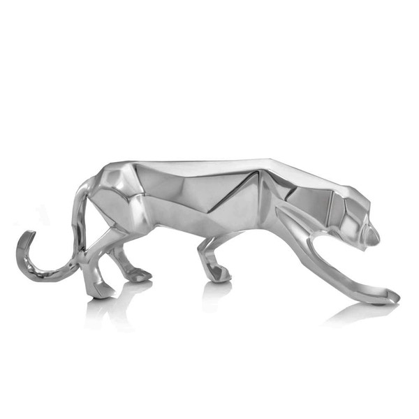 Silver Aluminum Geometric Panther Sculpture 383746 By Homeroots