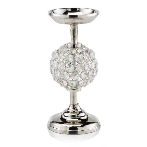 9" Silver Finished Frame And Faux Crystal Single Sphere Candleholder 383776 By Homeroots