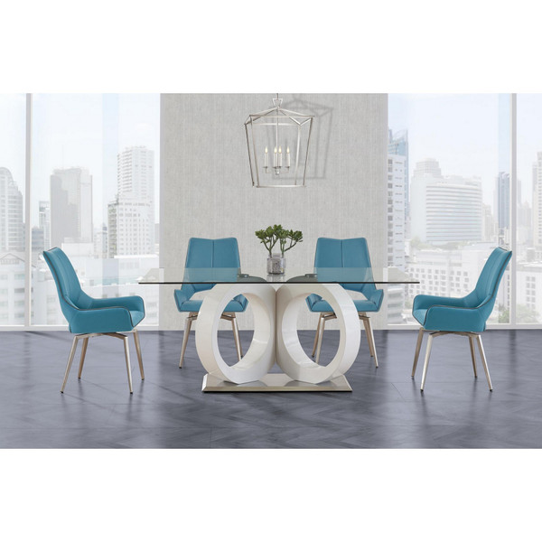 White Tone Geometrical Style Base With Rectangular Glass Top Dining Table 383828 By Homeroots