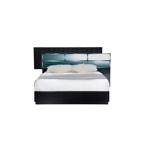 Modern Black King Bed With Headboard Led Lightning Smoked Mirrored Panels 383853 By Homeroots