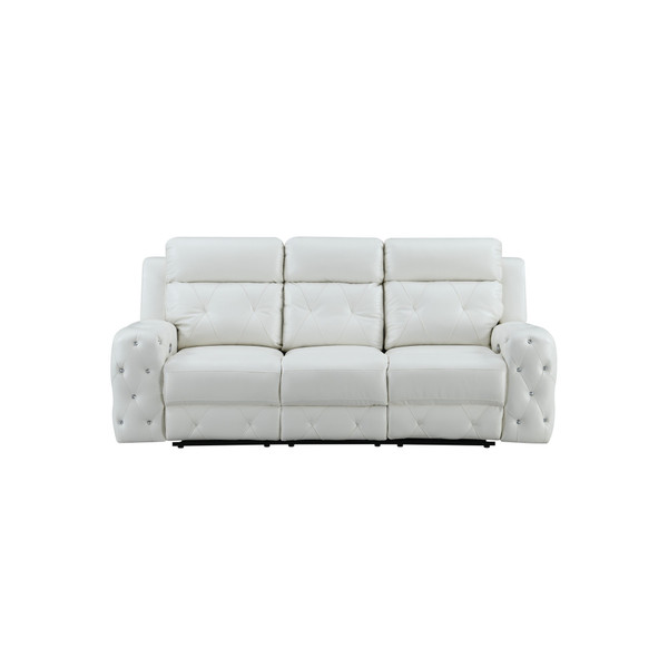 White Leather Gel Cover Power Reclining Sofa In Plushily Padded Seats Jewel Embellished Tufted Design Along With Recessed Arm 383935 By Homeroots