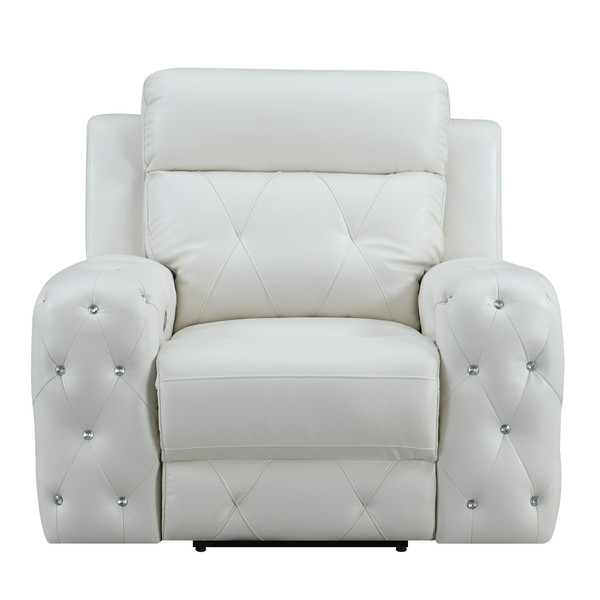 White Leather Gel Cover Power Recliner In Plushily Padded Seats Jewel Embellished Tufted Design Along With Recessed Arm 383937 By Homeroots