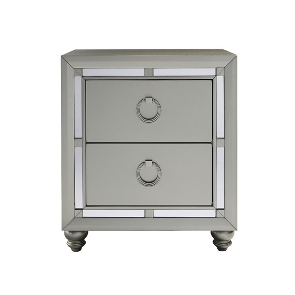 Silver Champagne Tone Nightstand With 2 Drawer Mirror Trim Accent 383983 By Homeroots