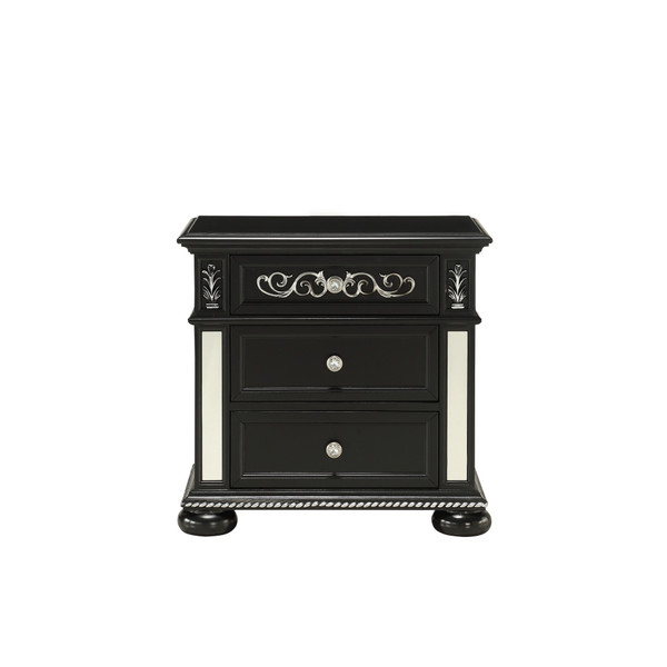 Black Jewel Heirloom Appearance Nightstant With Intricate Carvings Mirrored Accents 2 Drawer 384028 By Homeroots