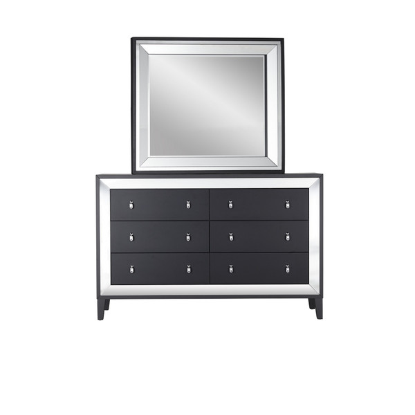 Luxurious Black Tone Dresser With Elegant Trim Mirror Accent 6 Drawers 384030 By Homeroots