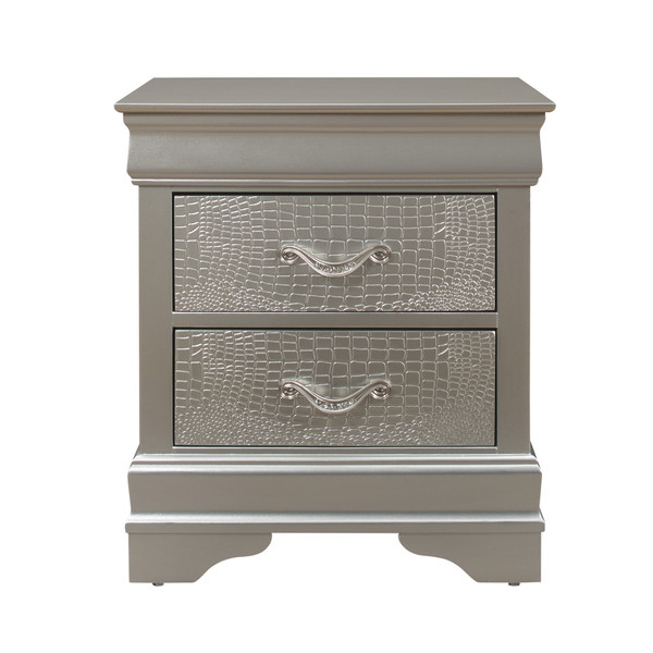 Silver Tone Nightstand With 2 Spacious Interior Drawers 384045 By Homeroots