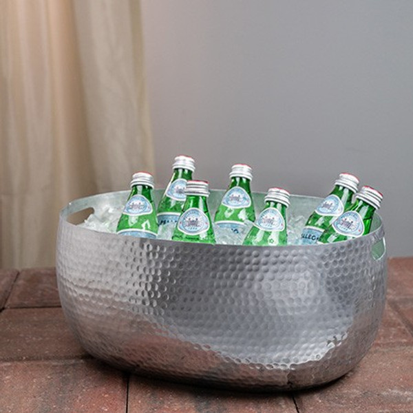 Handcrafted Hammered Stainless Steel Oval Beverage Tub 384096 By Homeroots