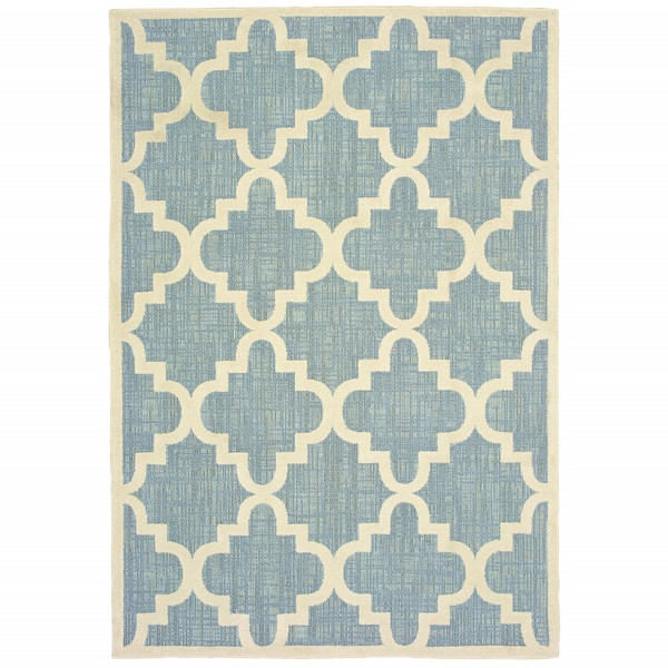 5' X 8' Blue Ivory Machine Woven Geometric Indoor Or Outdoor Area Rug 384221 By Homeroots