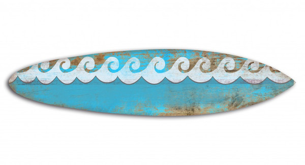 Distressed And Rustic Aqua Waves Surfboard Wood Panel Wall Art 384583 By Homeroots