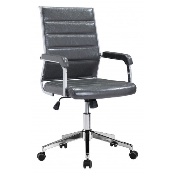 Gray Channeled Faux Leather Rolling Office Chair 385453 By Homeroots