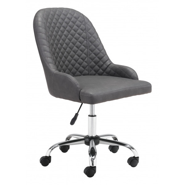 Gray Quilted Back Faux Leather Swivel Office Chair 385461 By Homeroots