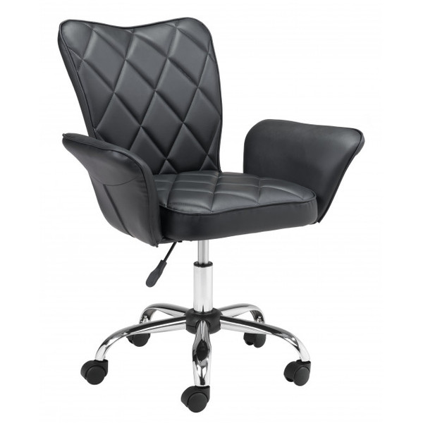 Black Faux Leather Flared Arms Swivel Office Chair 385465 By Homeroots