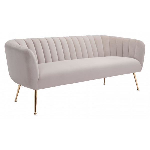 Glam Ivory Channeled Velvet With Gold Sofa 385936 By Homeroots