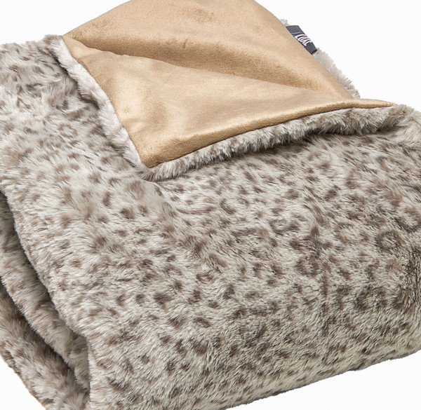 Premier Luxury Spotted Taupe And Brown Faux Fur Throw Blanket 386747 By Homeroots