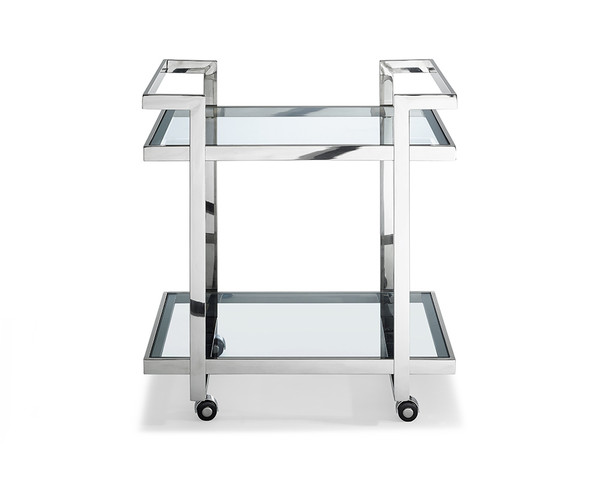 Side Table/ Bar Cart, Clear Glass, Stainless Steel Base On Castors 320894 By Homeroots