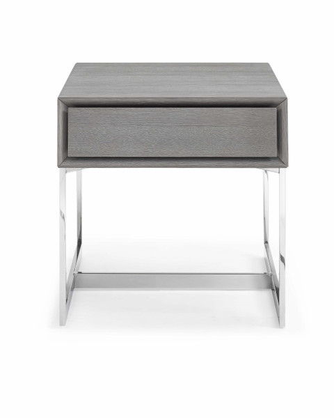 Side Table Gray Oak Veneer One Drawer Polished Stainless Steel Legs 320897 By Homeroots